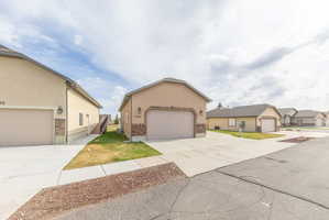 View of front of house with stucco siding and a residential view