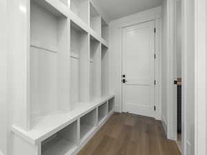 Mudroom with dark wood-type flooring