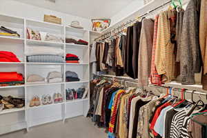 Spacious closet with light colored carpet