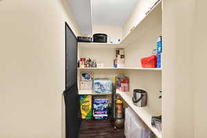 View of pantry in basement kitchenette