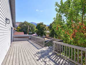 Deck featuring a mountain view