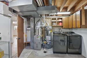 laundry room featuring HVAC & strapped water heater