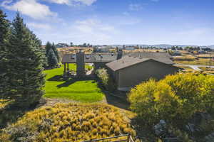 View from above of property featuring a mountain backdrop