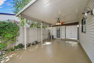 View of patio / terrace featuring a ceiling fan