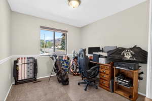 Home office featuring carpet floors and baseboards