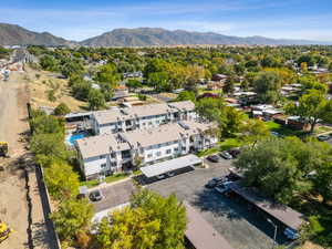 Bird's eye view of a mountainous background