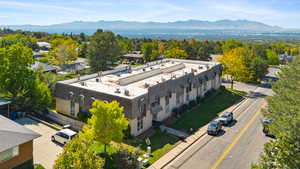 Drone / aerial view of a mountainous background