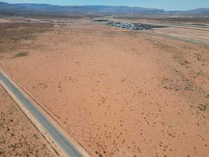 Drone / aerial view of mountains and a desert landscape