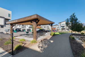 View of home's community featuring a residential view, a patio, and a gazebo