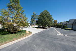 View of asphalt road with curbs