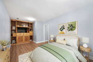 Virtually staged primary bedroom