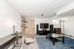 Living room featuring a textured ceiling