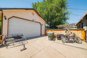 View of detached garage