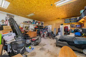 Garage featuring a workshop area