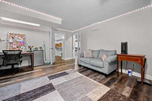 Office area featuring wood finished floors