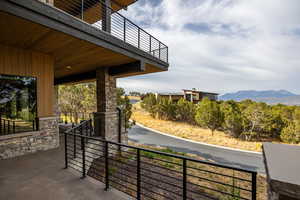 Patio / terrace with a mountain view