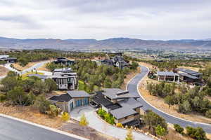 Aerial perspective of suburban area with mountains