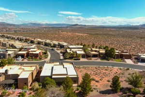 Aerial view of residential area featuring mountains