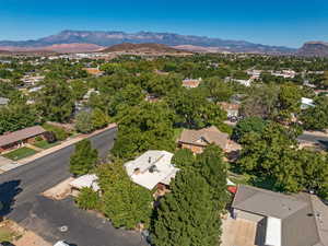 Aerial perspective of suburban area featuring mountains