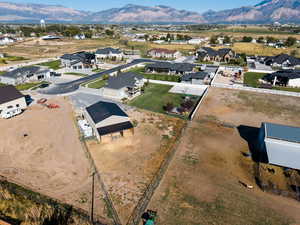 Aerial perspective of suburban area with mountains