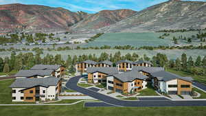 Drone / aerial view of a mountain backdrop