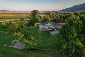 Aerial view at dusk of a mountain view