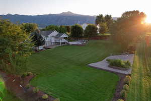 View from above of property featuring a mountain backdrop