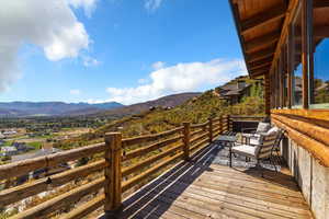 Deck featuring a mountain view