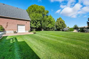 View of grassy yard with a patio