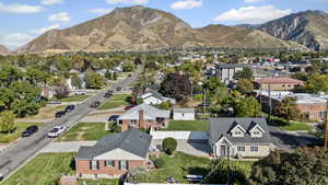 Aerial perspective of suburban area with mountains