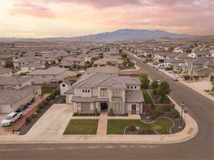 Aerial view of residential area with a Pine Valley Mountain background