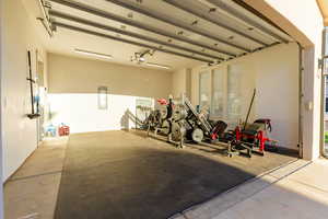 2-car garage with electric panel