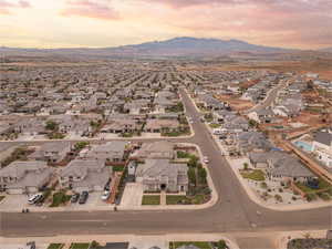Aerial view at dusk of a Little Valley and a mountain view