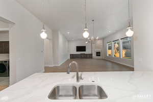 Kitchen looking into large great room area