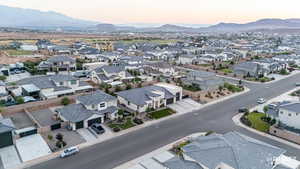 Aerial perspective of suburban area featuring mountains