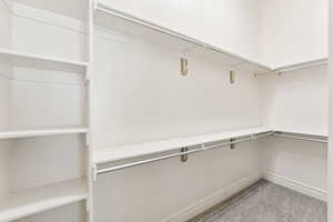 Spacious closet with light colored carpet