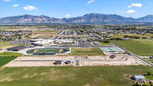 Drone / aerial view of a mountainous background