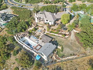 Aerial overview of property's location with a tree filled landscape
