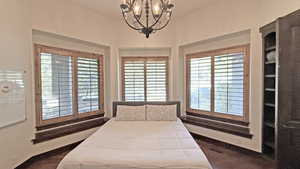 Bedroom with a chandelier