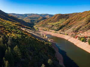 Drone / aerial view of a water and mountain view