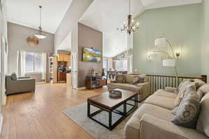 Open Great Room with Vaulted Ceilings and Bamboo Flooring