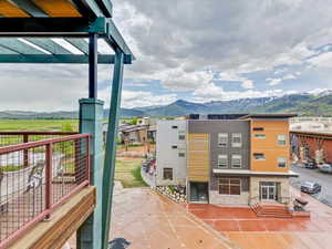 View of patio featuring a mountain view and a residential view