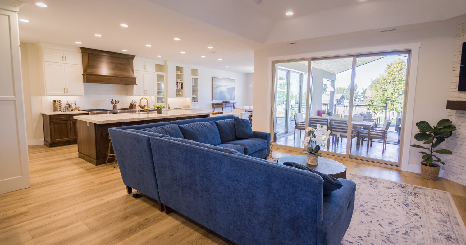 Living room featuring recessed lighting and light wood-type flooring