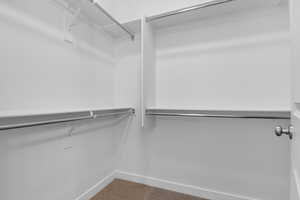 Spacious closet with carpet floors