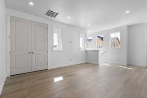 Foyer entrance featuring recessed lighting and light wood-type flooring