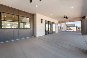 View of patio / terrace with a ceiling fan