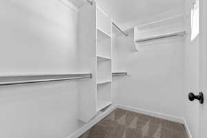 Spacious closet with carpet flooring