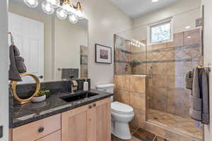 Full bathroom featuring vanity and a stall shower