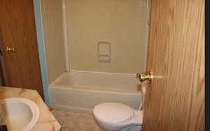 Full bathroom with vanity and shower / washtub combination