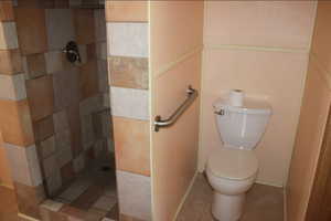 Full bathroom featuring a walk in shower and tile patterned flooring